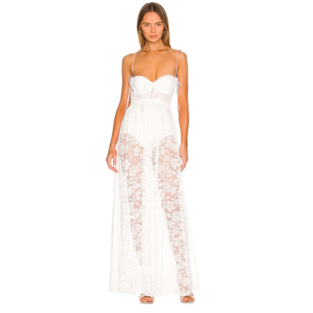 For Love & Lemons Lorena Lace Maxi Dress Cream M $350